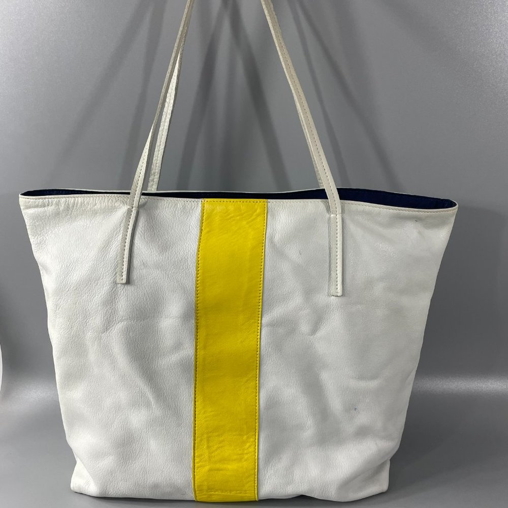 CAMPOS Handmade in the USA Soft White Leather w/ Yellow Stripe Hobo Bag